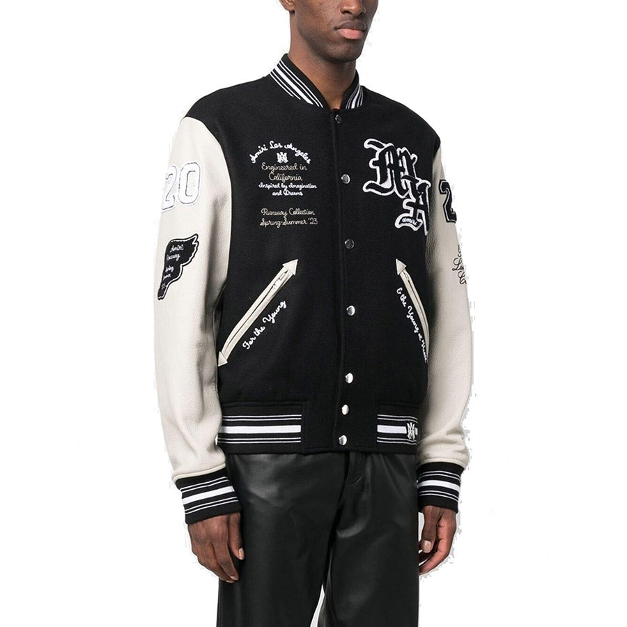 AMRI logo patch varsity bomber jacket Black