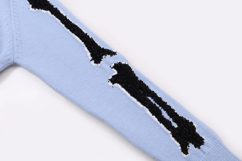 AMRI Cotton V-Neck Bones Cardigan Sweater Blue