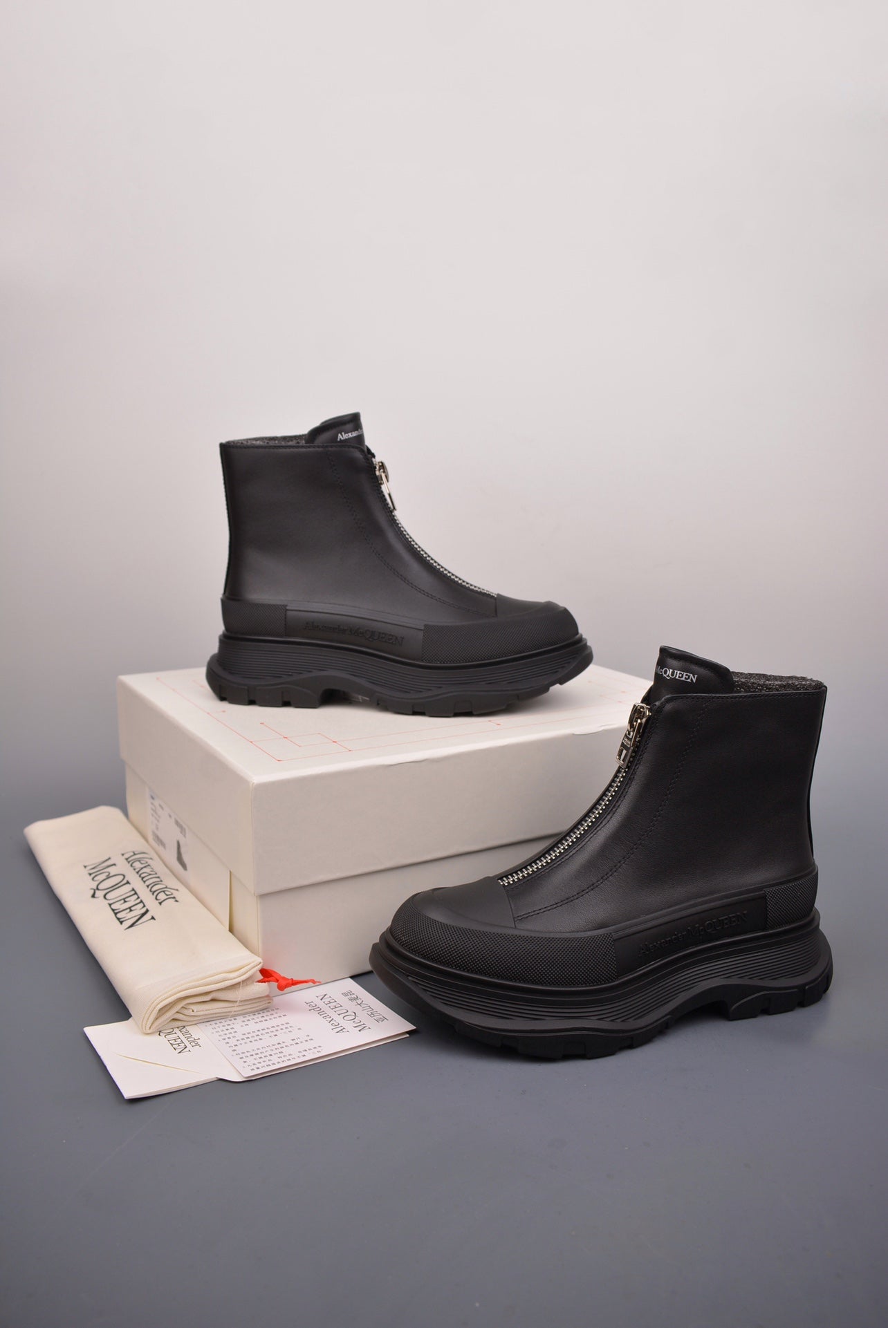 Alexander McQueen Tread Slick Front-Zip Ankle Boots