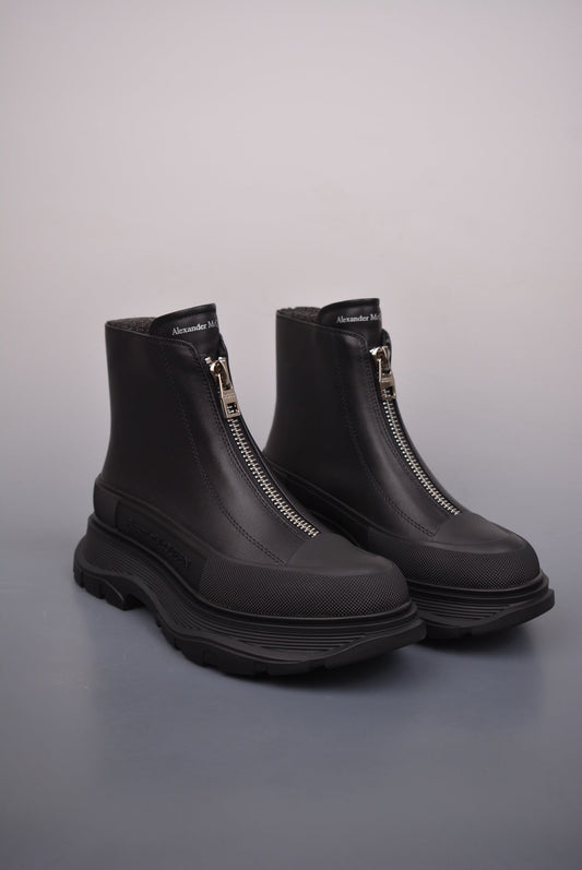 Alexander McQueen Tread Slick Front-Zip Ankle Boots
