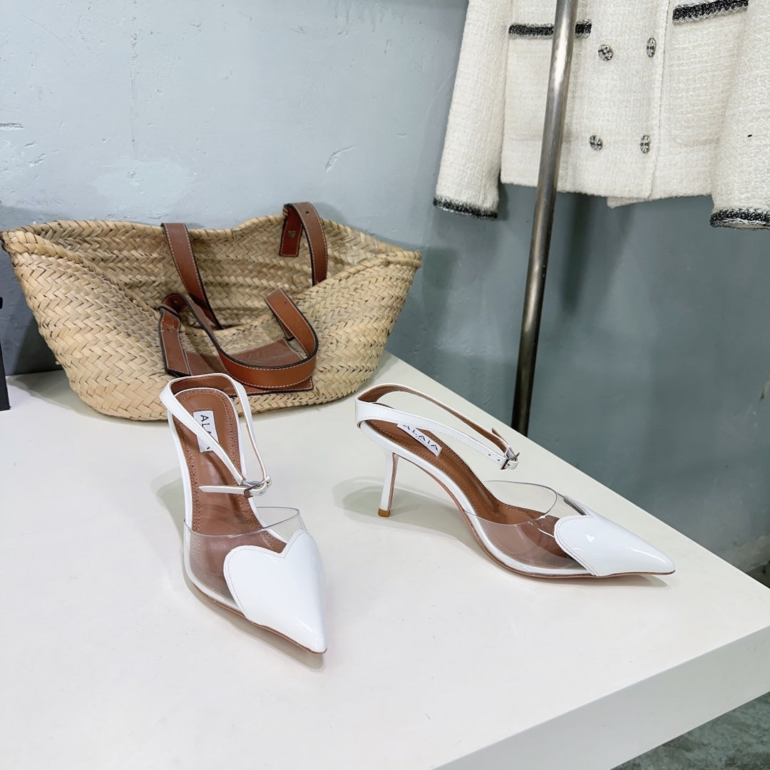 Alaïa Heart PVC Pointed Toe Slingback Mules – Spring/Summer Collection – 25SS